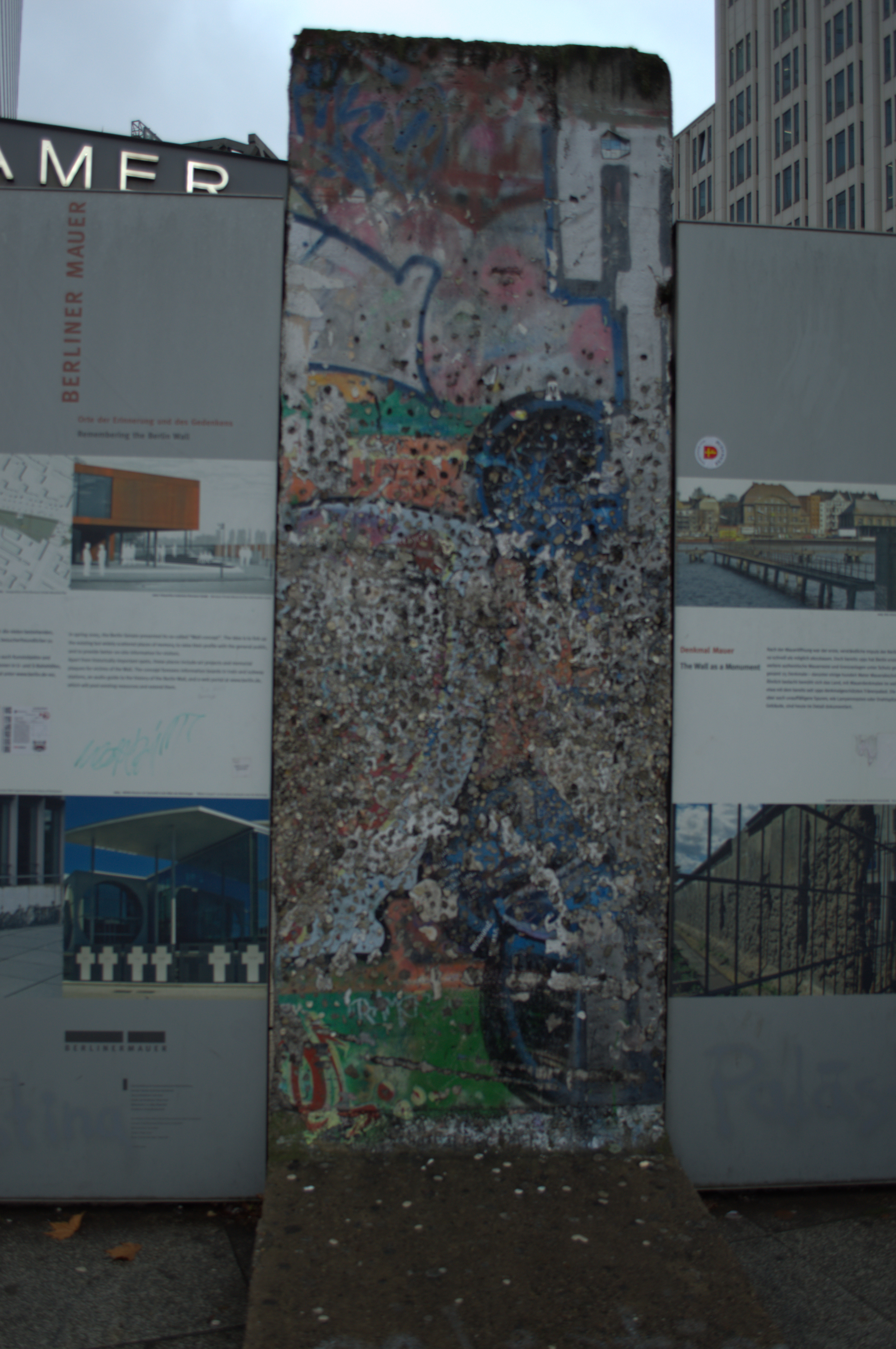 Photo of another piece of the Berlin Wall showing how weathered it is.